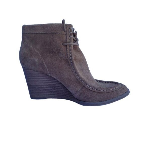 Lucky Brand Stacked Wedge Ankle Bootie Womens Size 9 Tan Leather - Picture 2 of 10